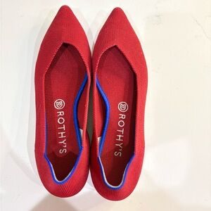 Rothy’s Shoes Womens 10 The Point Red Halo Blue Pointed Toe Flats Knit